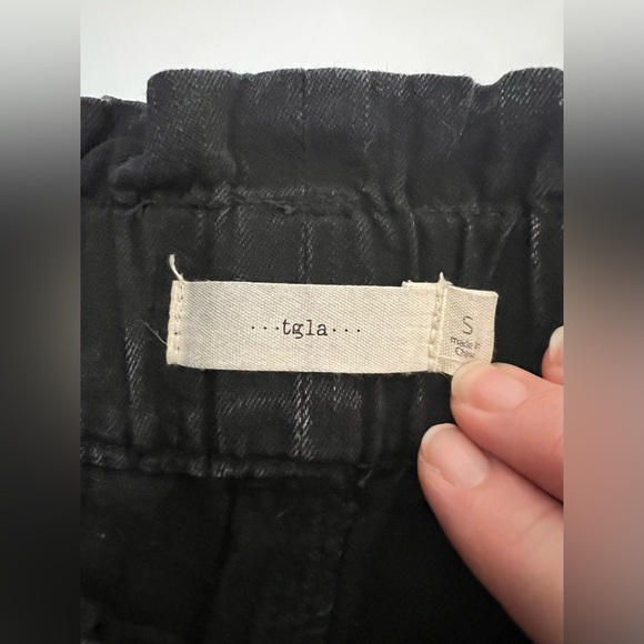 tgla black faded wash denim high rise paper bag shorts elastic waist sash belt S - Picture 5 of 6